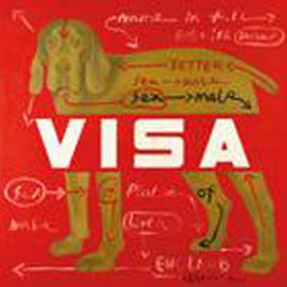 王广义 1995年作 红色背景的VISA